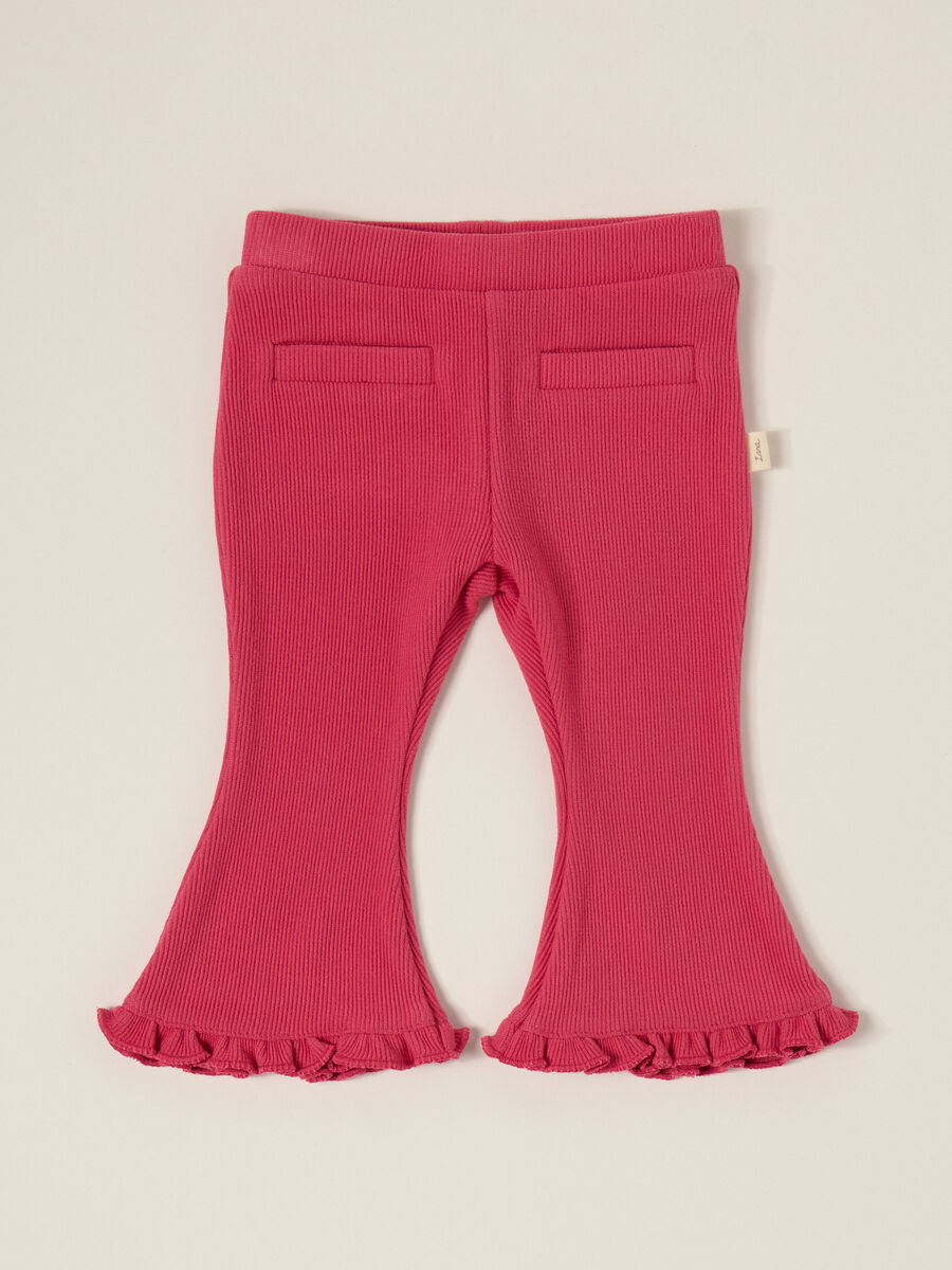 Pantaloni rosa elasticizzati con volant_1