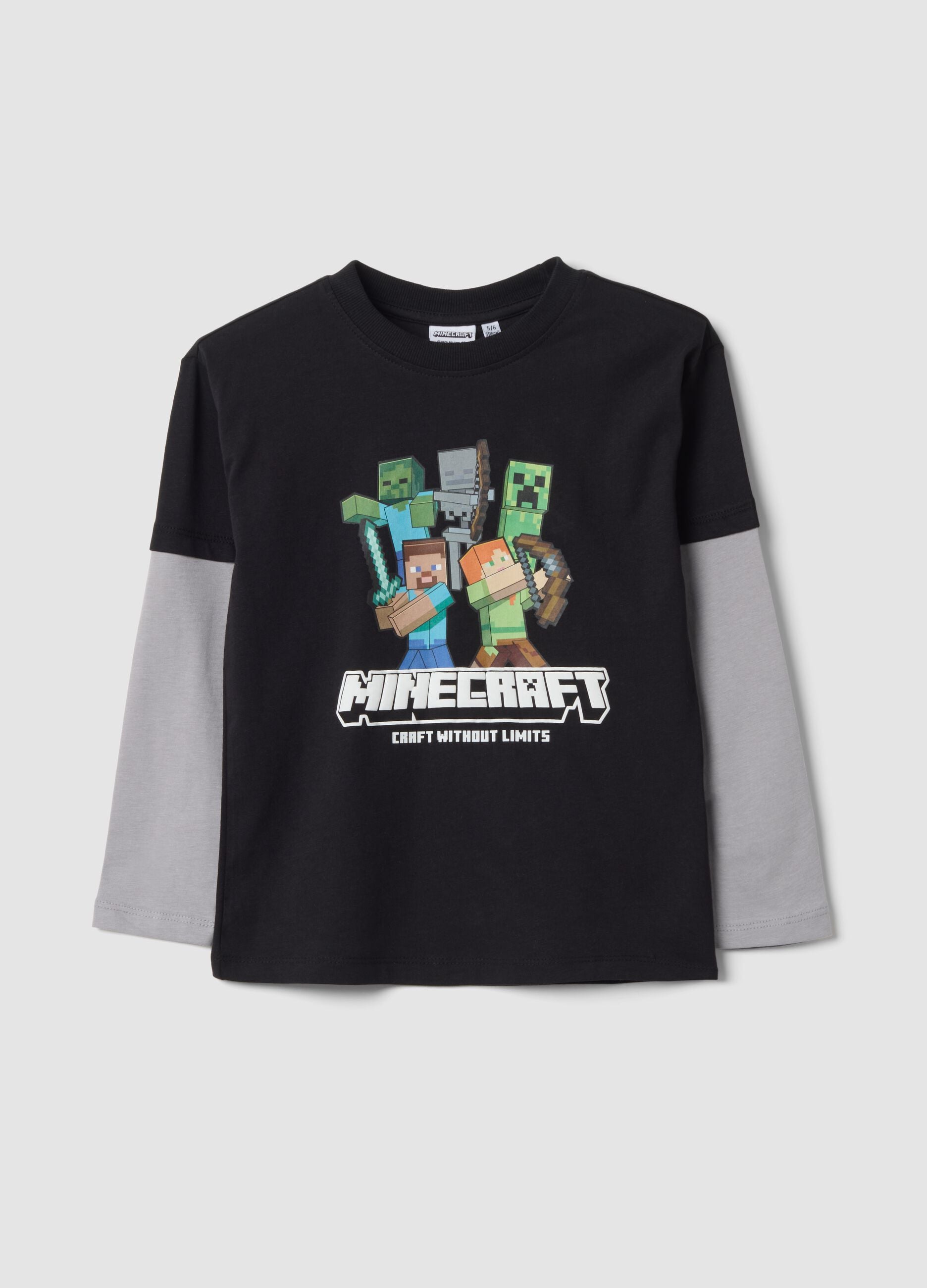 T-shirt nera in puro cotone con girocollo e stampa Minecraft over fit