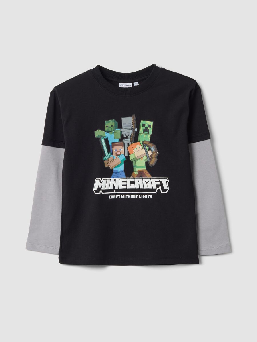 T-shirt nera in puro cotone con girocollo e stampa Minecraft over fit_0