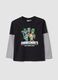 T-shirt nera in puro cotone con girocollo e stampa Minecraft over fit_0