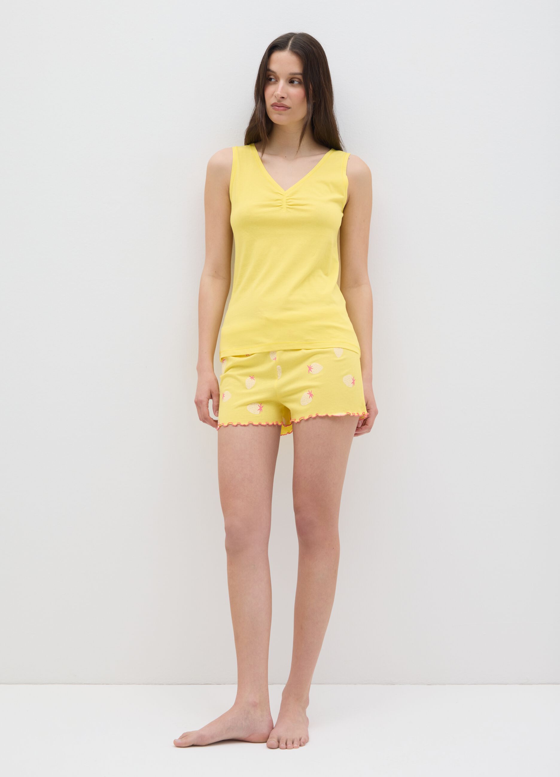 Women's Yellow Pure Cotton Shorts