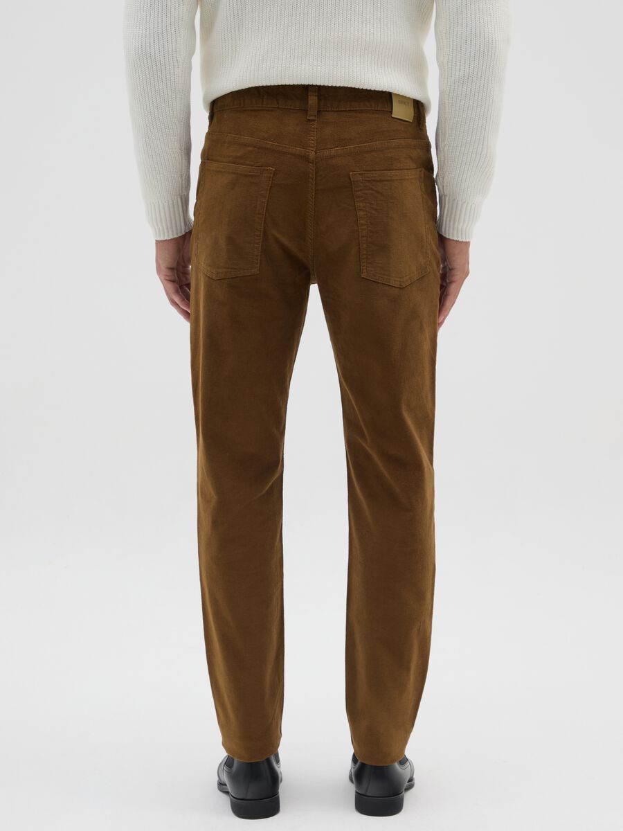 Brown stretch cotton and corduroy slim fit trousers_2
