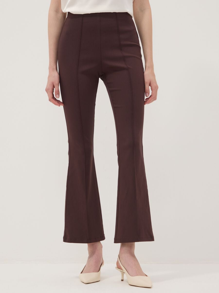Leggings flare marroni in viscosa elasticizzato_1