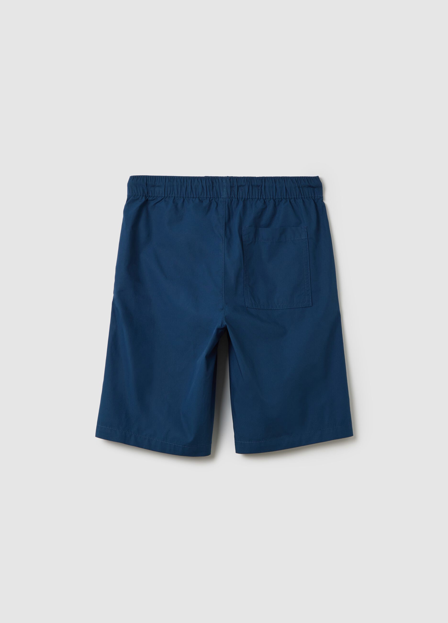 Shorts da ragazzo in puro cotone blu regular fit con coulisse