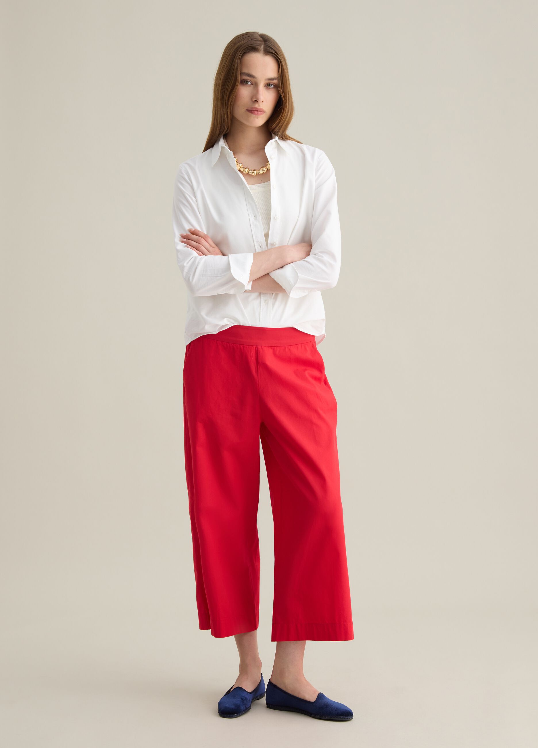 Women's Pure Cotton Red Wide Leg Culottes