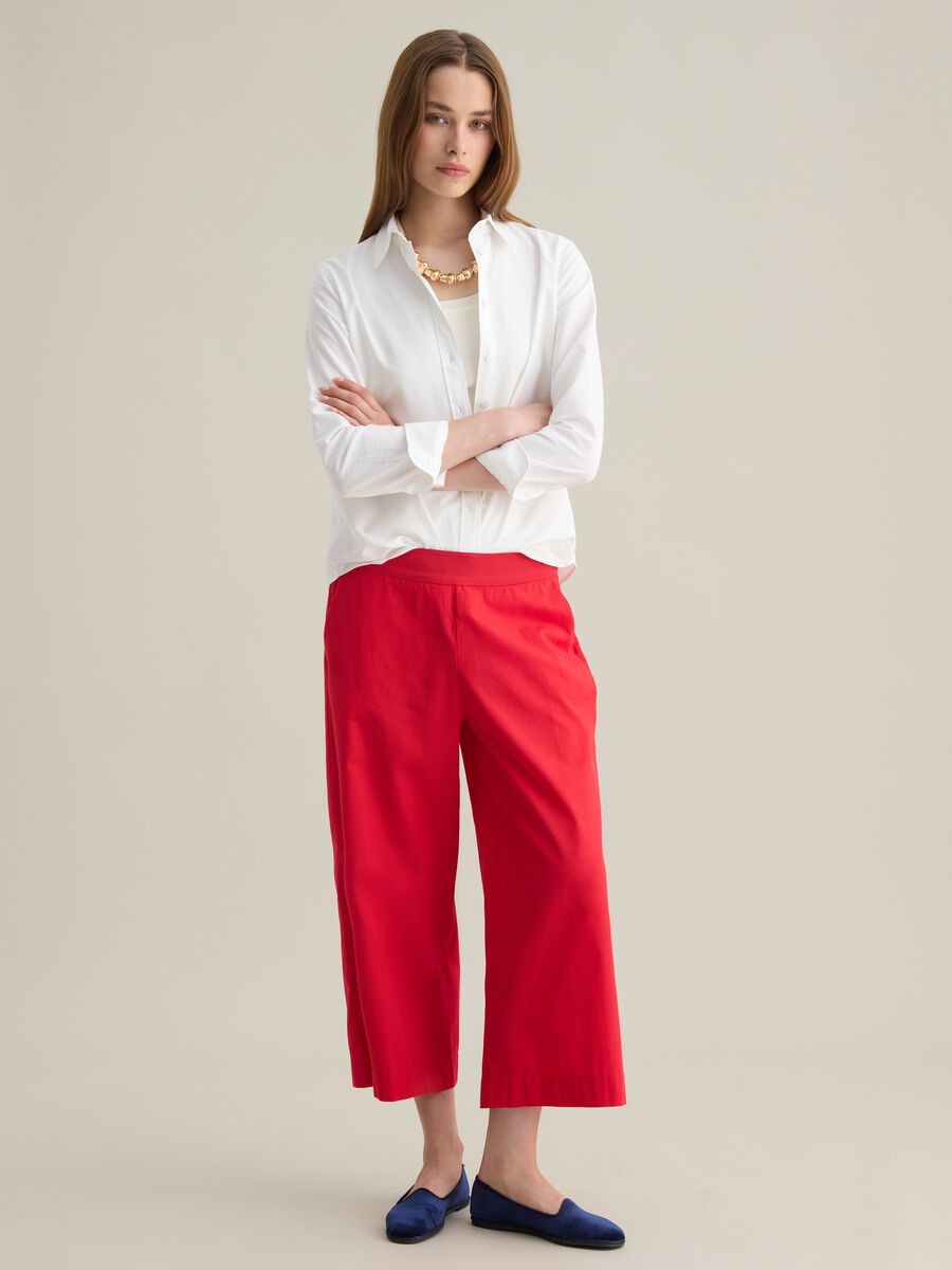 Women's Pure Cotton Red Wide Leg Culottes_2