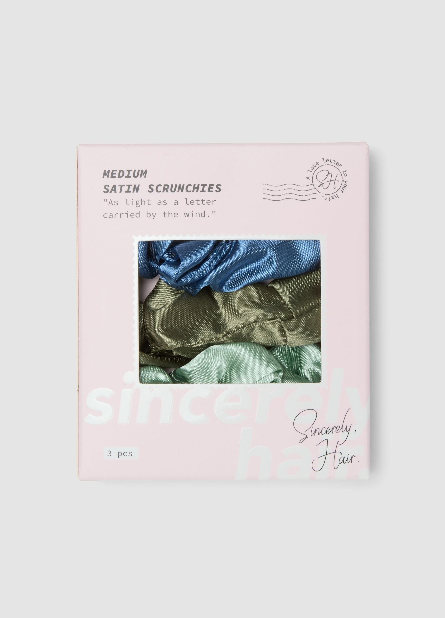 SINCERELY HAIR Medium satin scrunchies 3-piece set Blue & Green