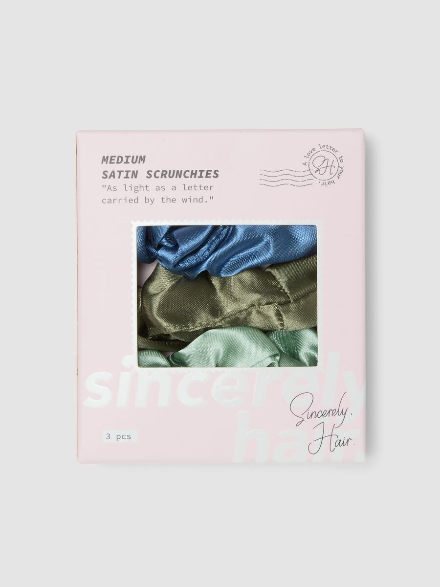SINCERELY HAIR Medium satin scrunchies 3-piece set Blue & Green_0