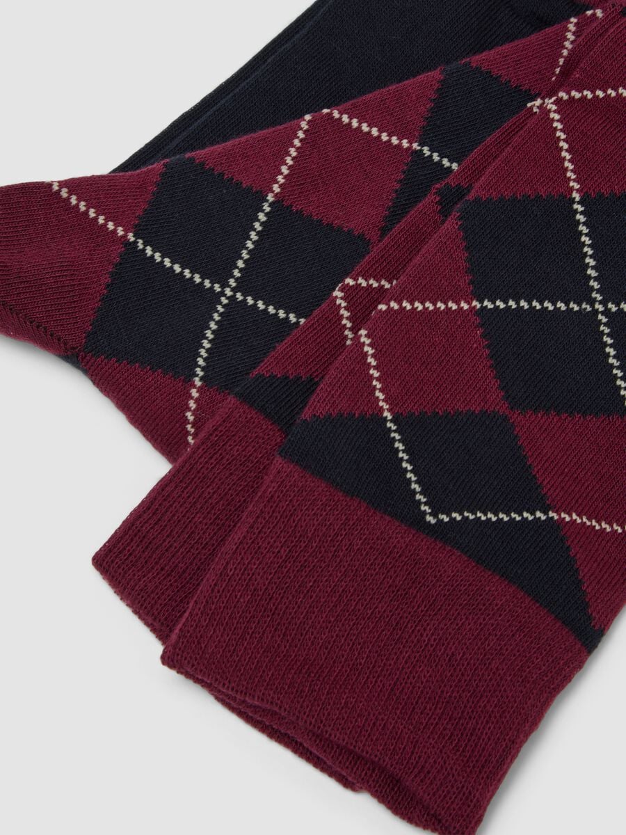 Two-pack of navy blue, burgundy red and ivory long socks in stretch cotton_1