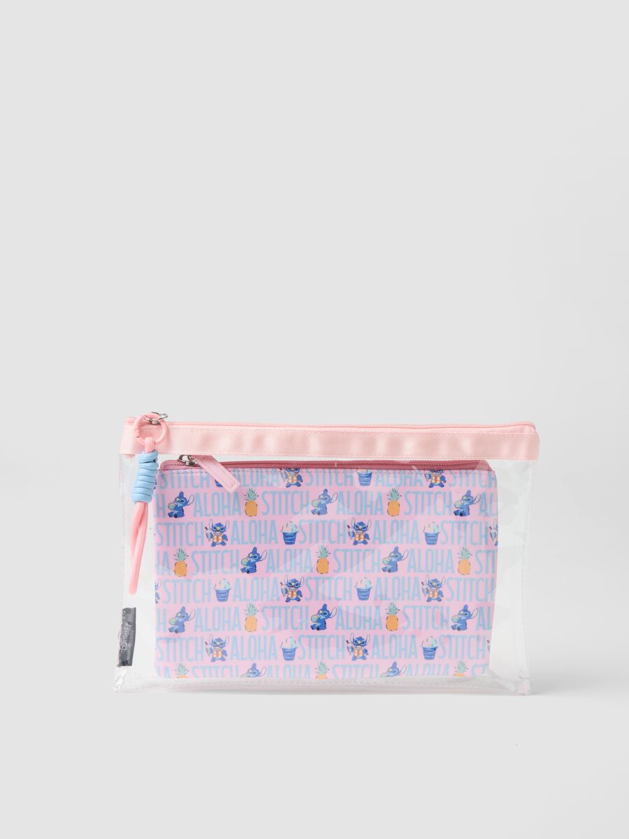 Transparent pink beauty case with Stitch print_0