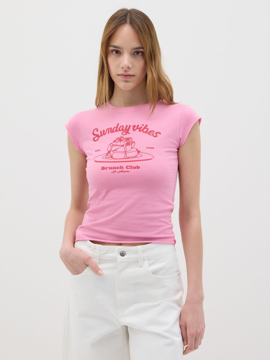 Pink 'Sunday Vibes' Stretch Cotton T-shirt_0