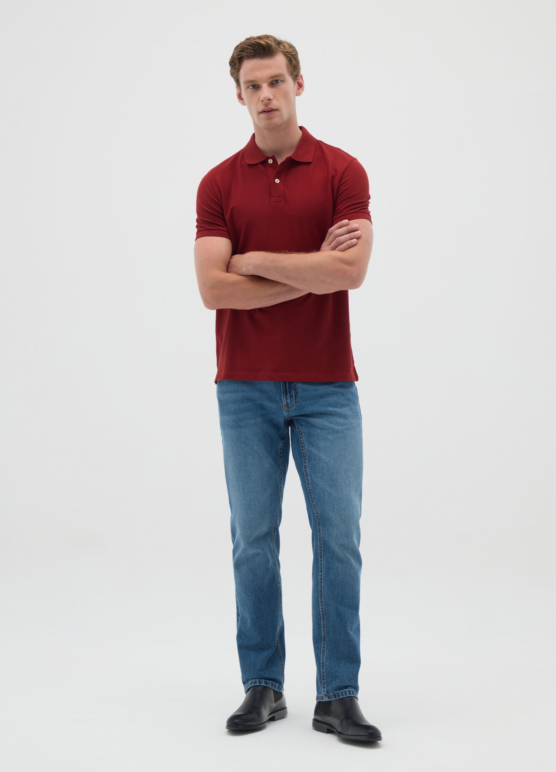 Men's red pure cotton polo shirt regular fit
