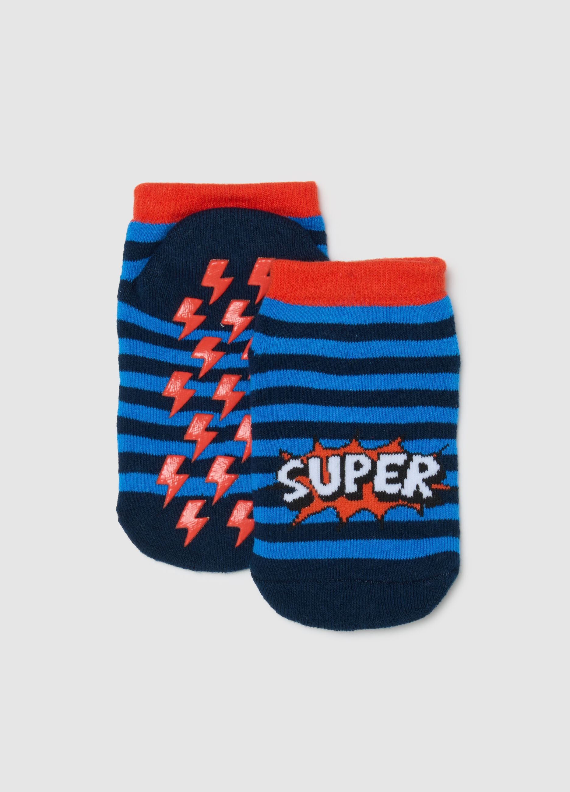 Children's multi-coloured striped anti-slip cotton blend socks