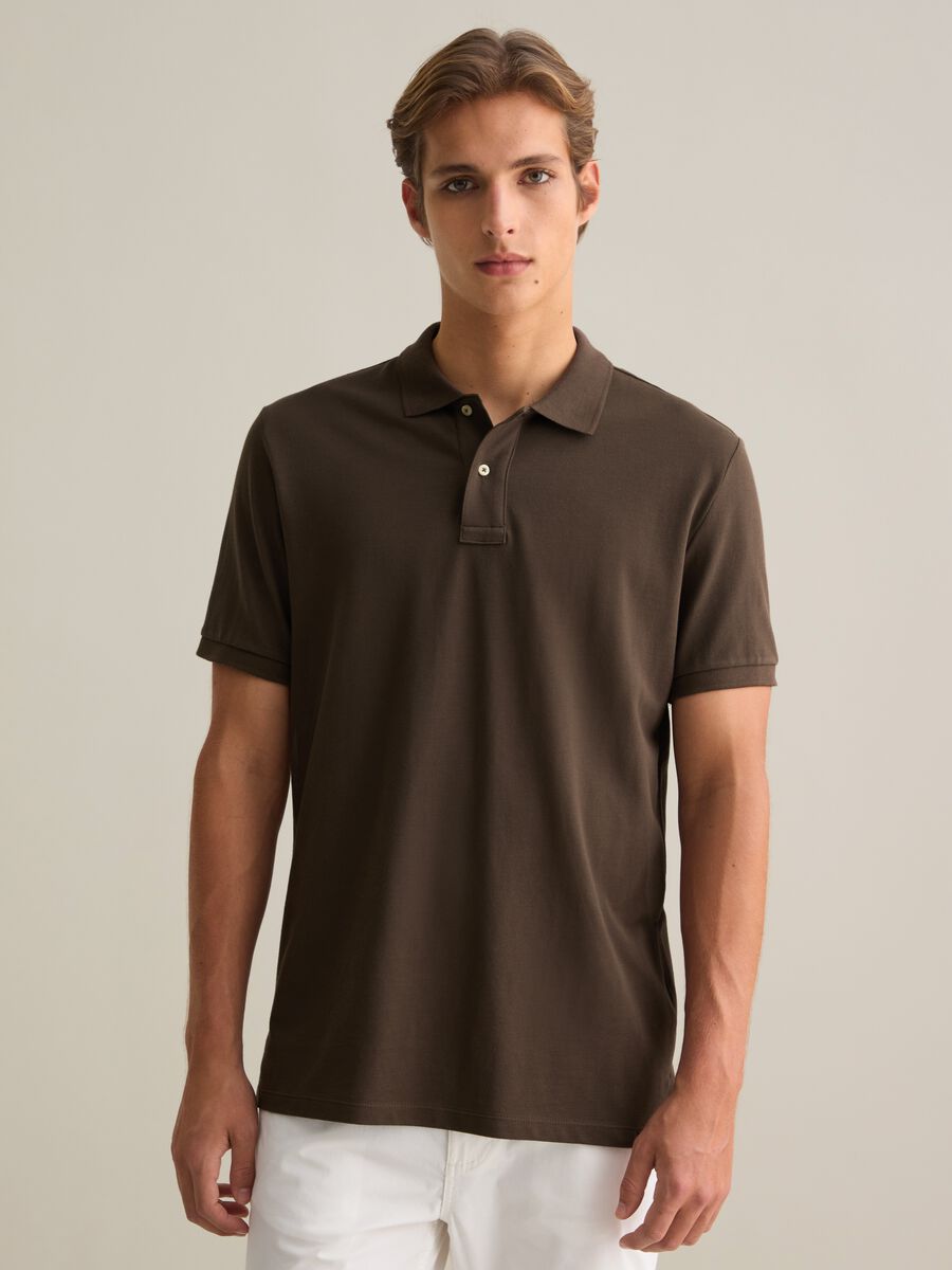 Brown Short-Sleeve Cotton Polo_0