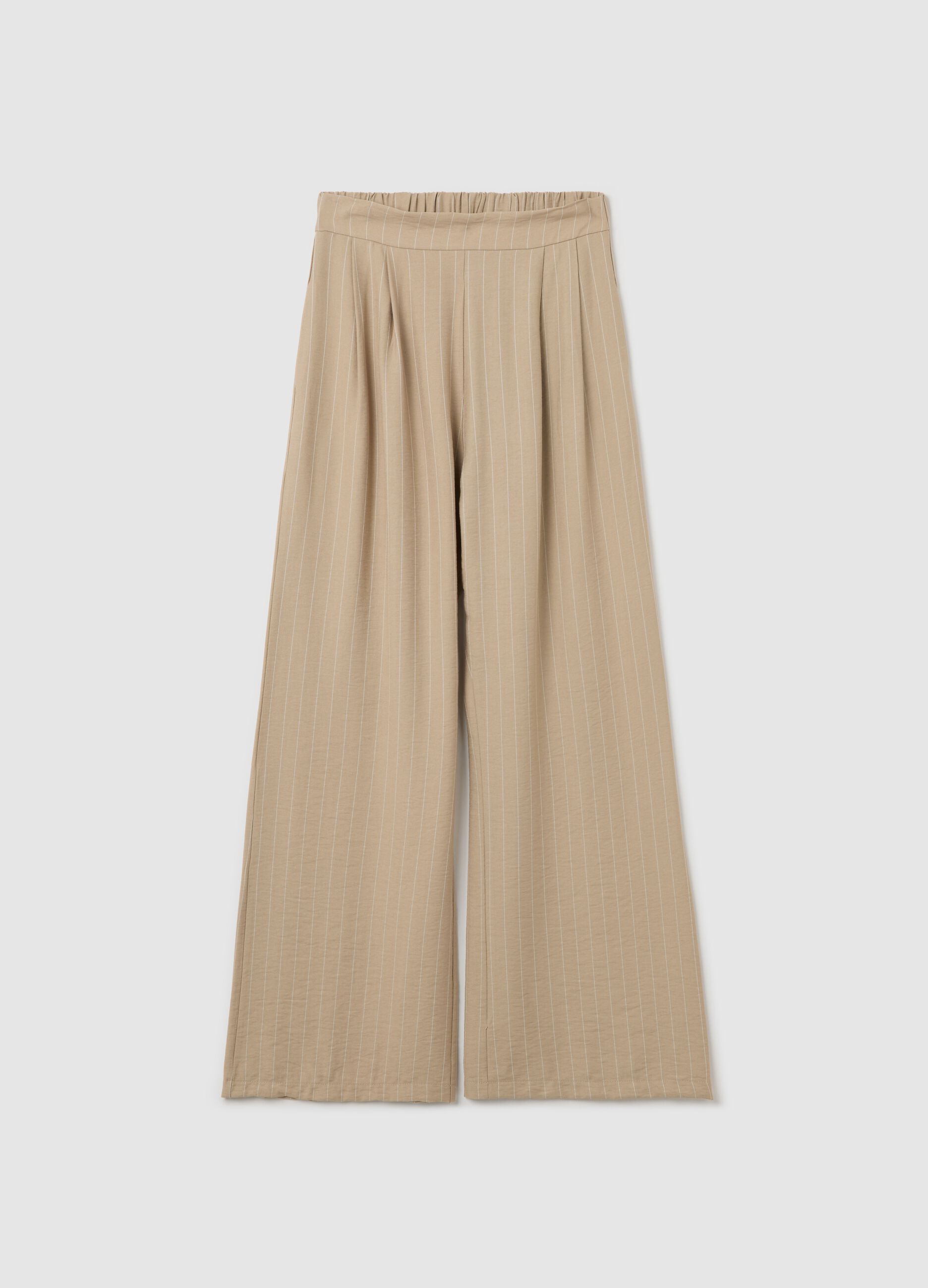 Beige palazzo trousers with striped pattern