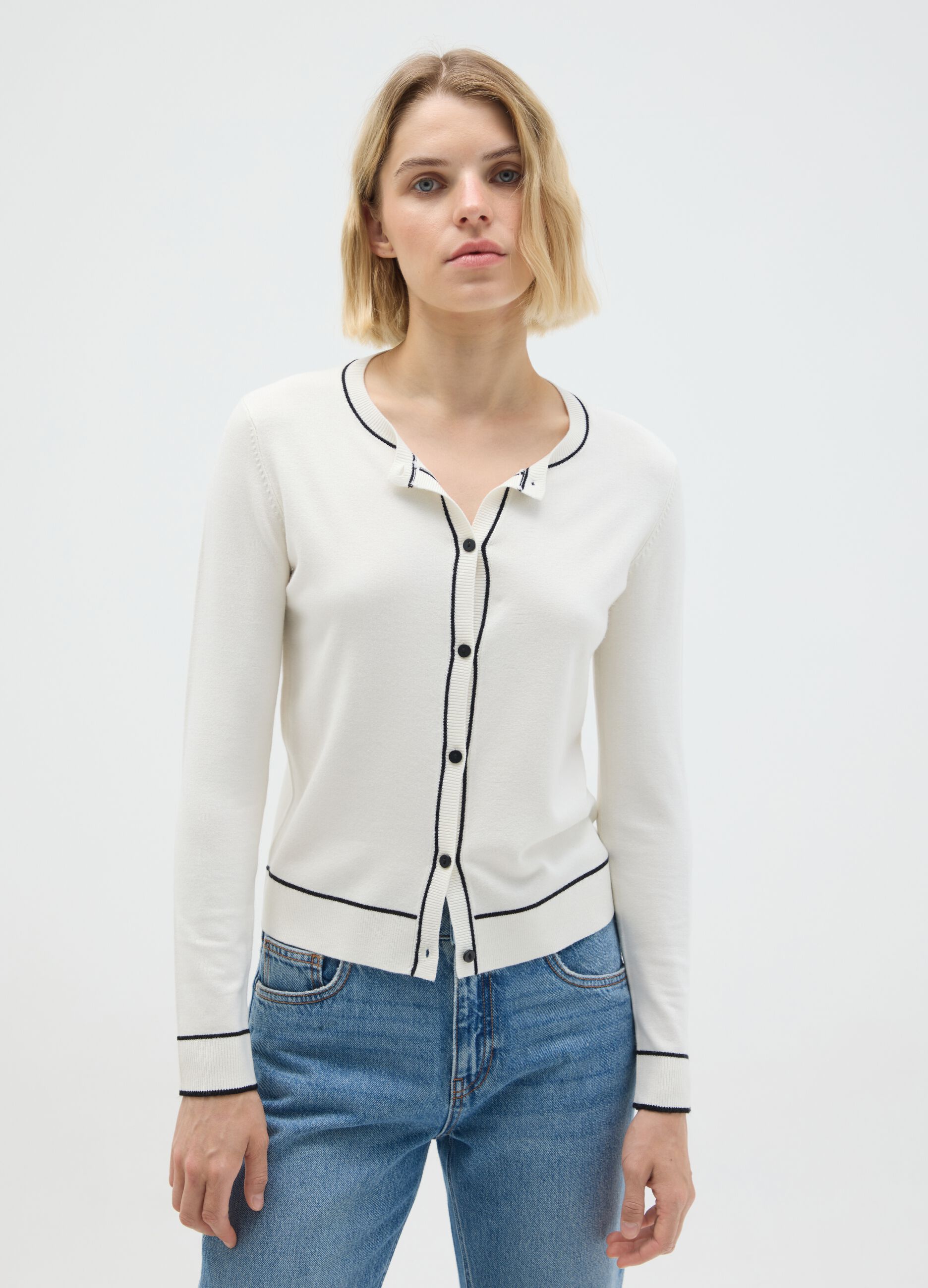 White viscose blend cardigan regular fit