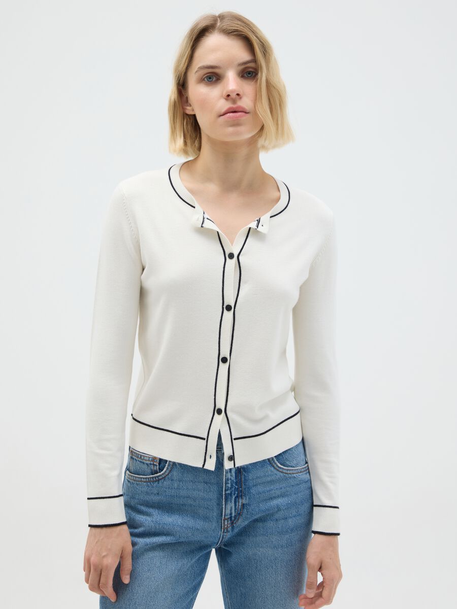 White viscose blend cardigan regular fit_0