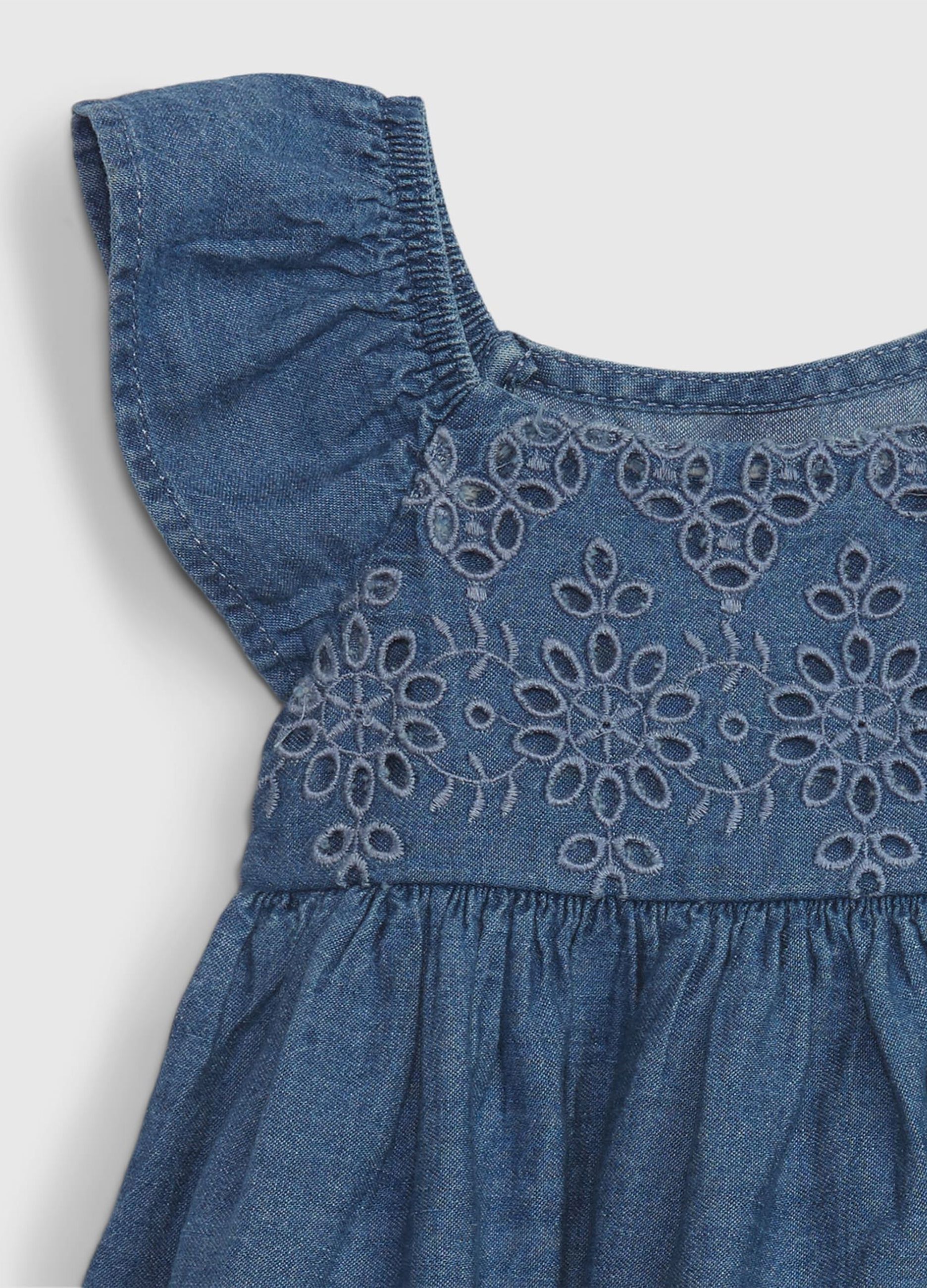Denim dress with broderie anglaise details