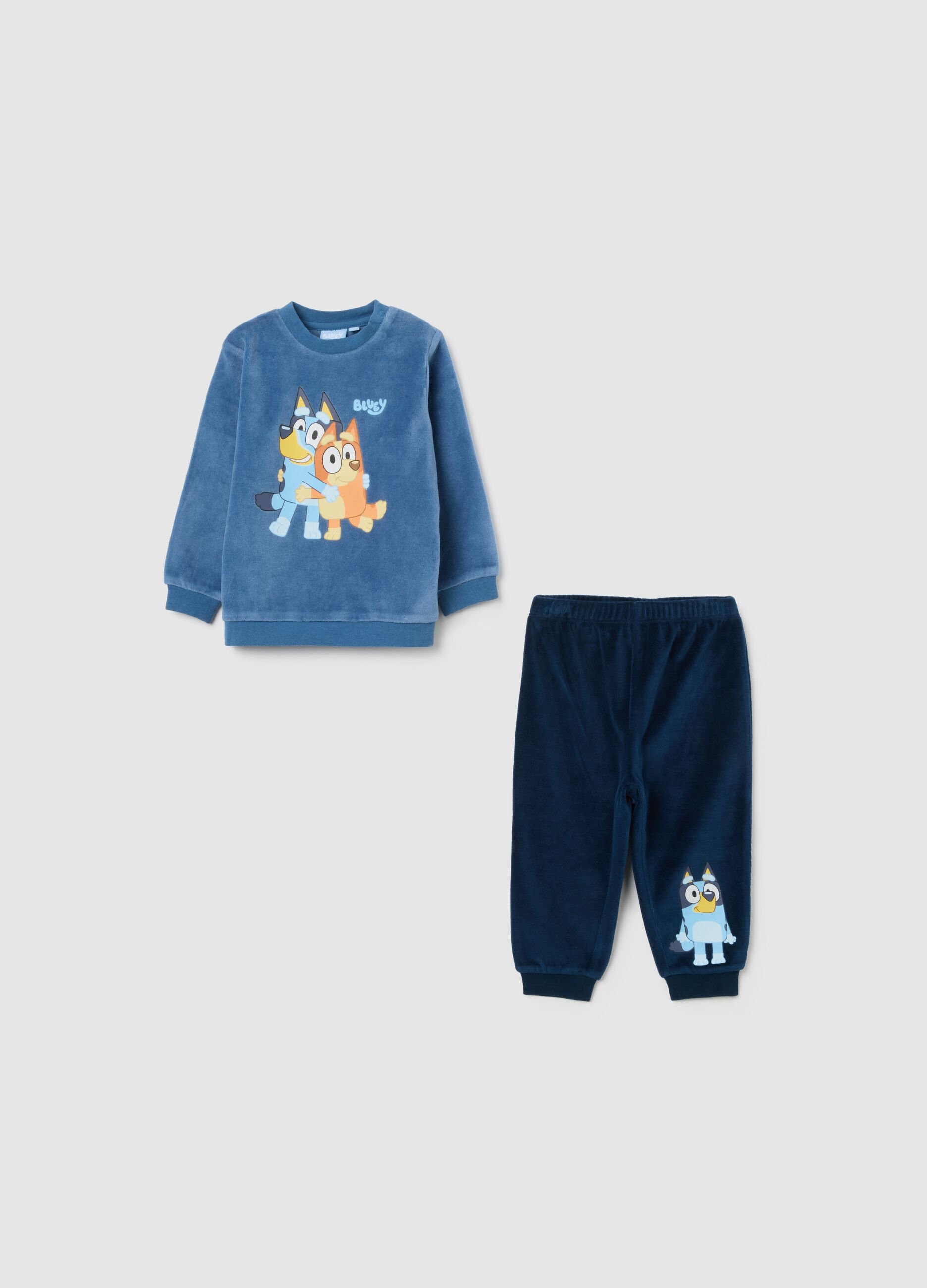 Baby velour blue pyjamas with regular fit and graphics