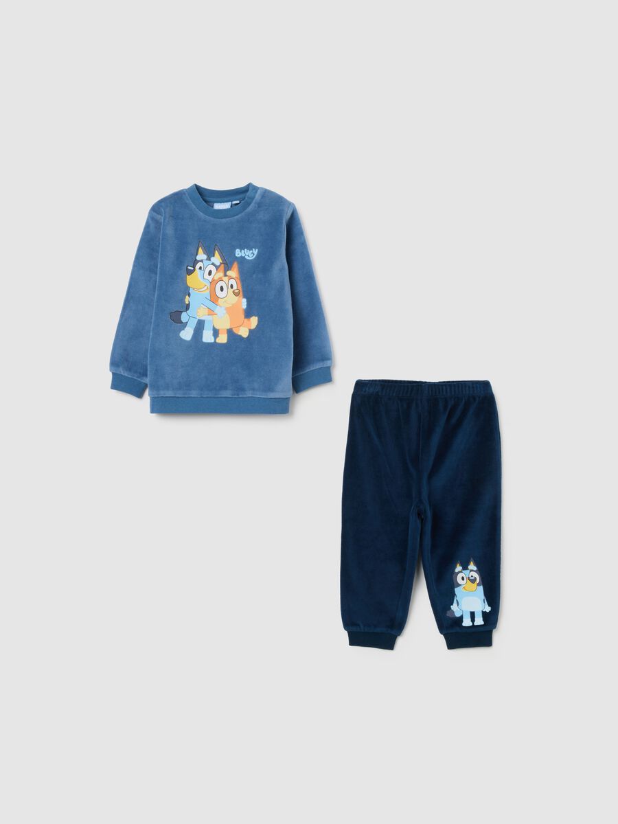 Pigiama da neonato in velour blu regular fit con grafiche_0