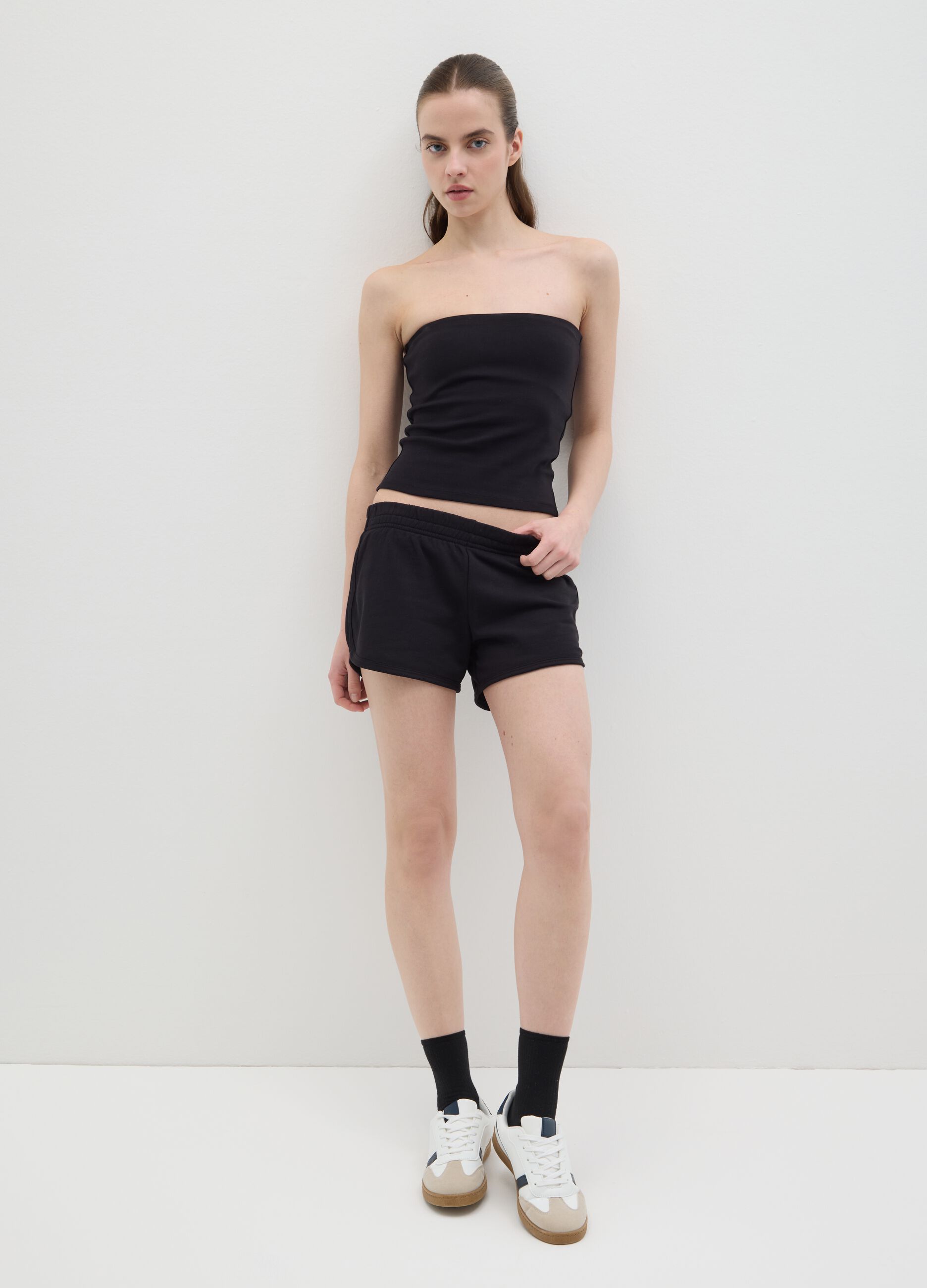 Top da donna in puro cotone nero regular fit