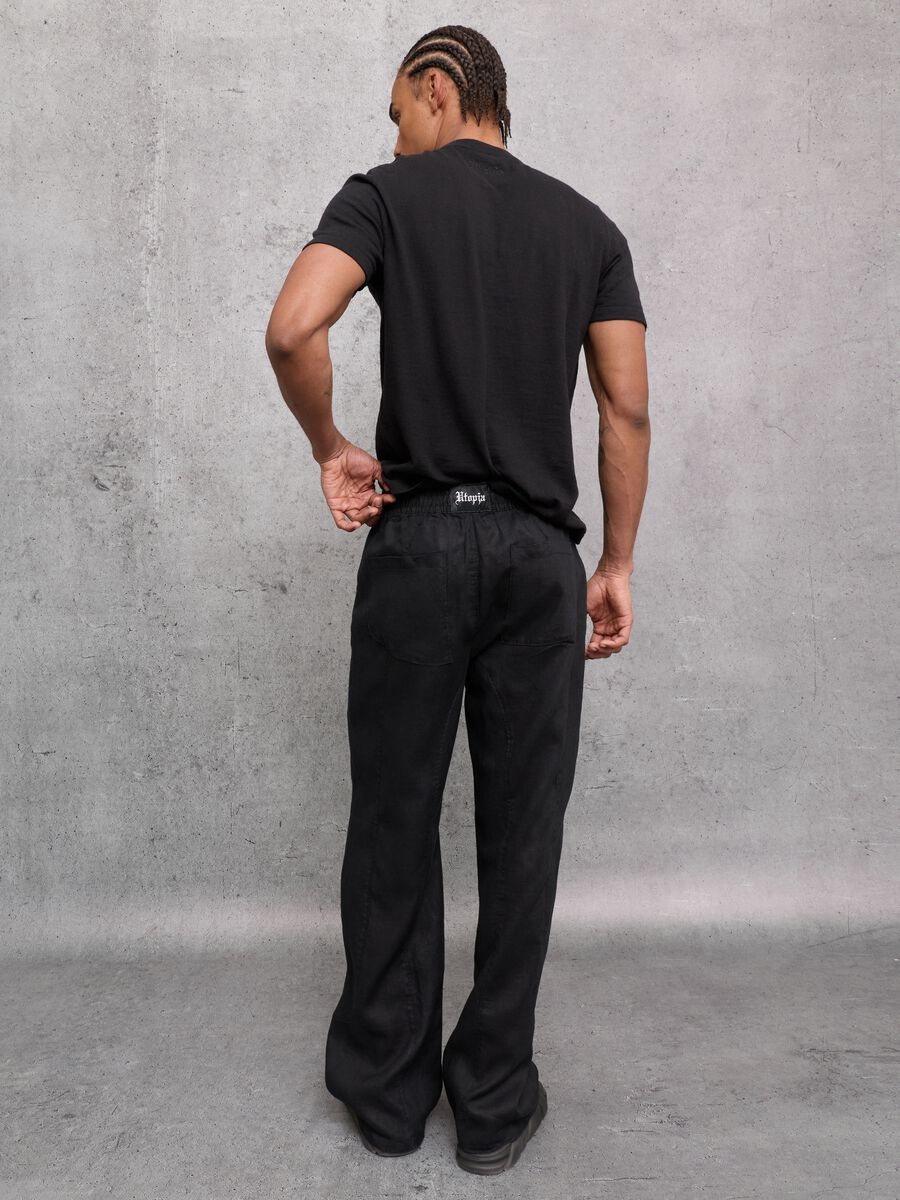 100% Linen Wide Leg Pants Black_4