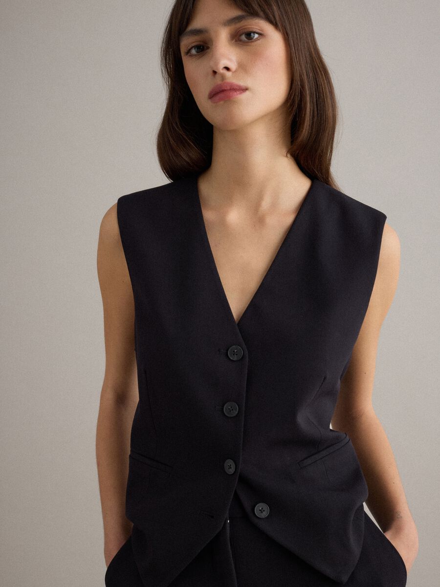 Elegant Black Viscose Blend Waistcoat Regular Fit_0