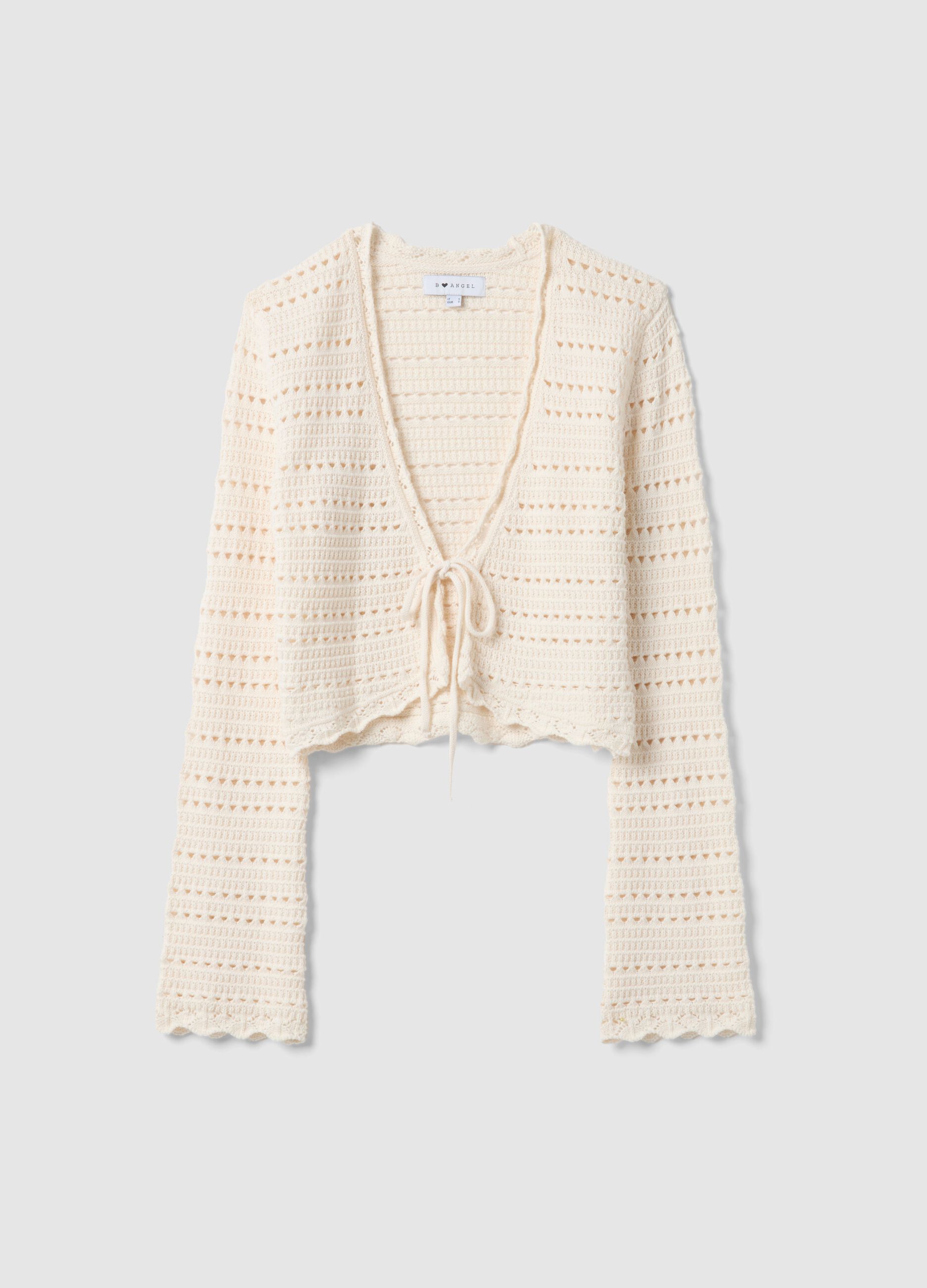 White pure cotton cardigan with regular fit and perforated design