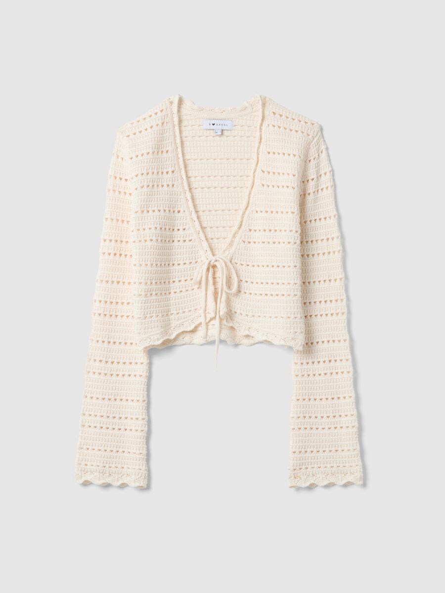 Cardigan in puro cotone bianco regular fit con design traforato_4