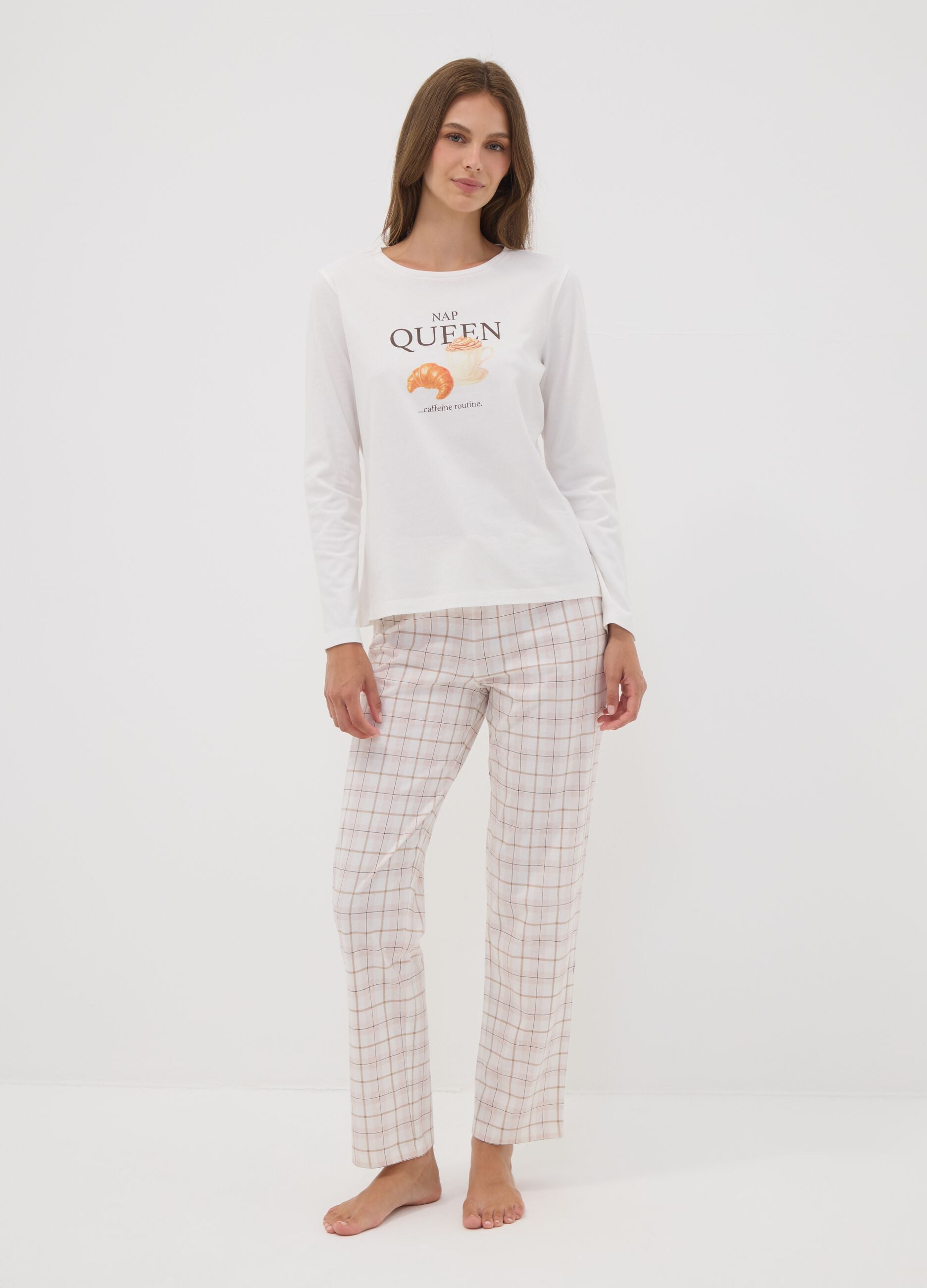 White organic cotton pyjamas with &ldquo;Nap Queen&rdquo; print