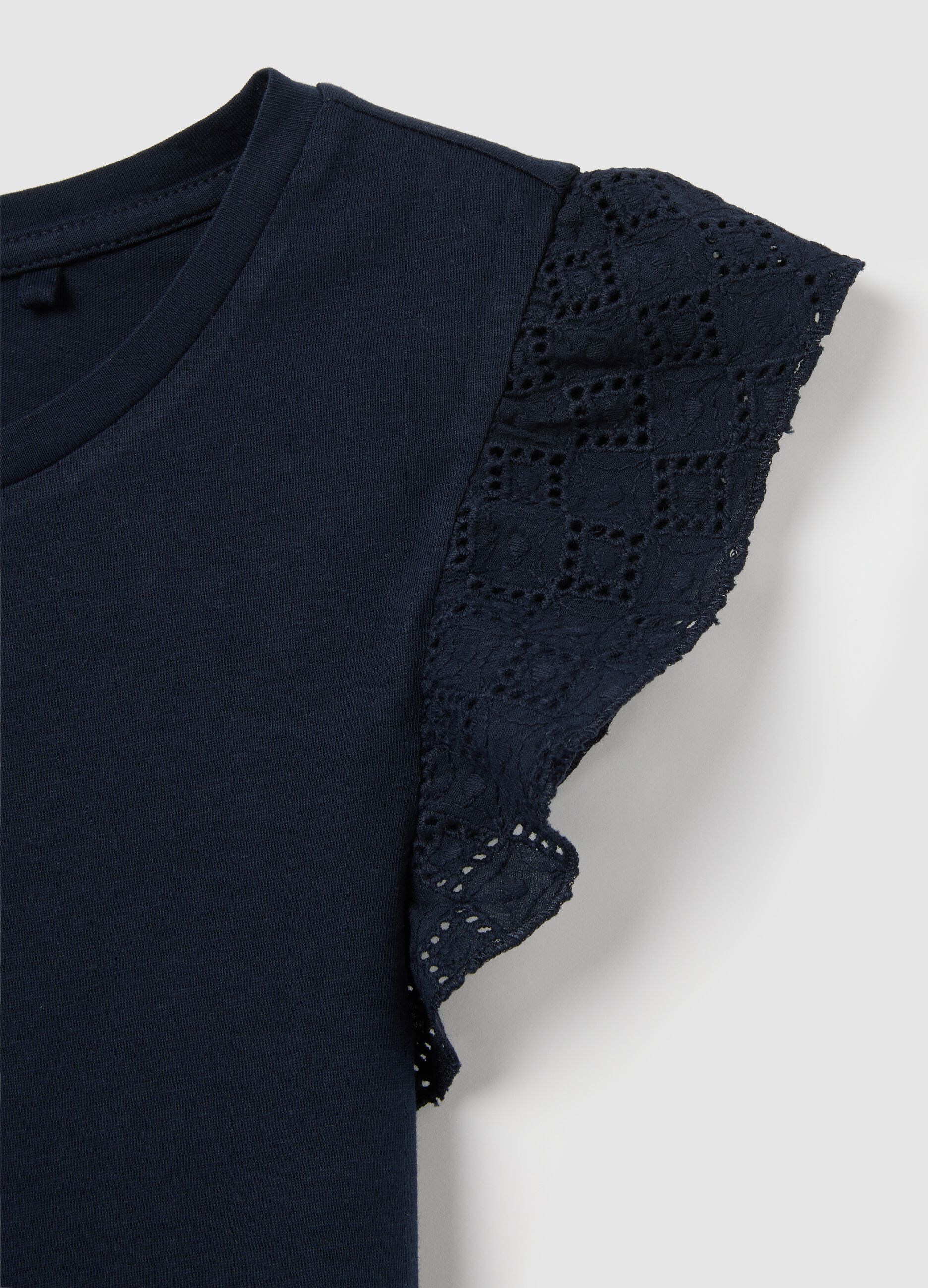 Women's blue pure cotton top regular fit with ruffles