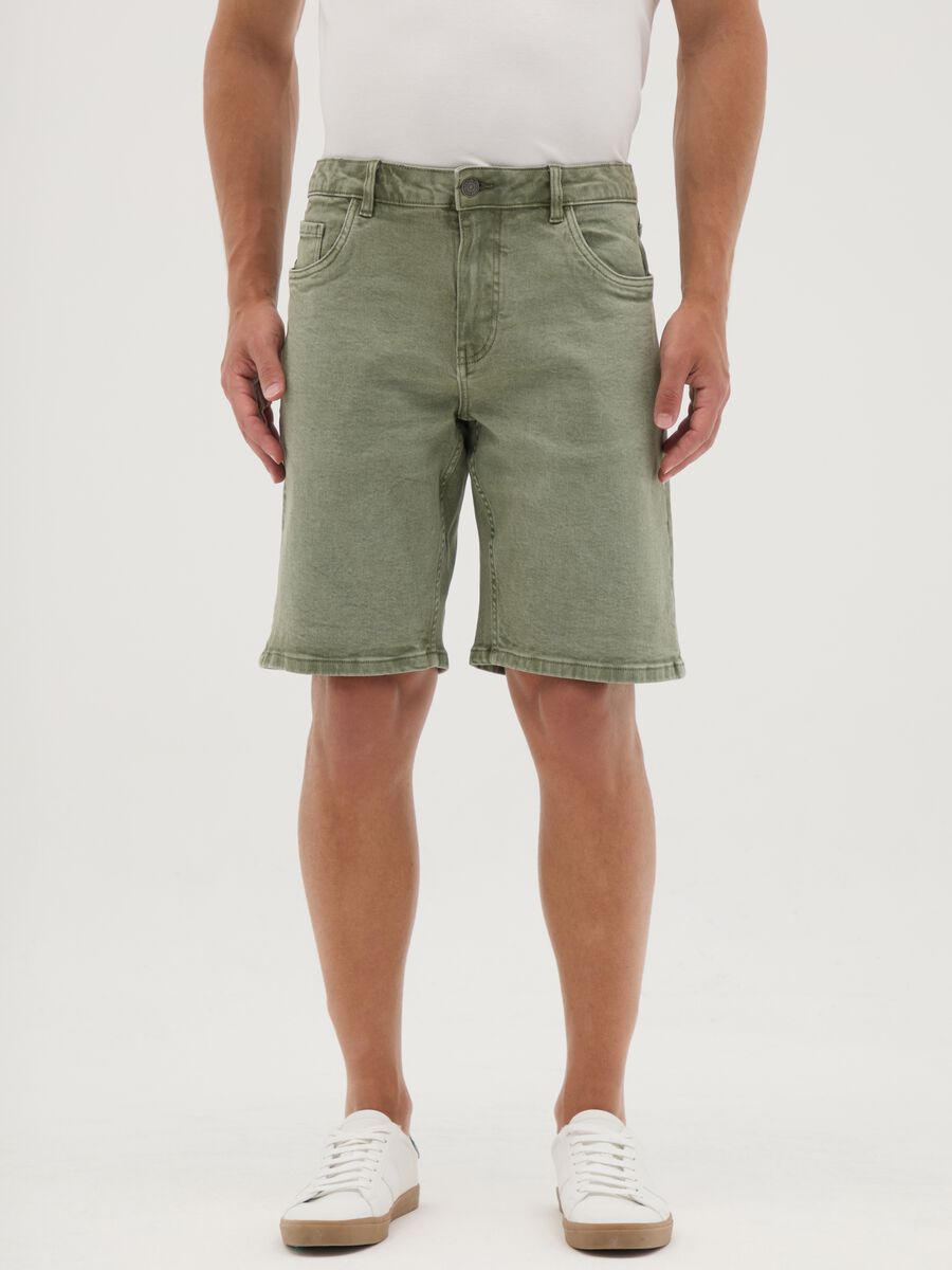 Men's green denim regular fit shorts_1