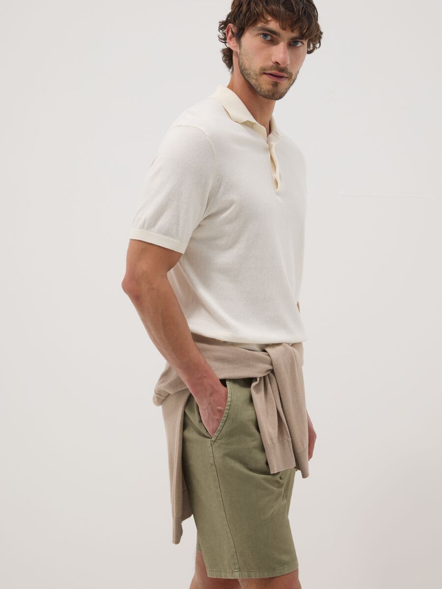 Green linen and cotton-blend chino shorts_3