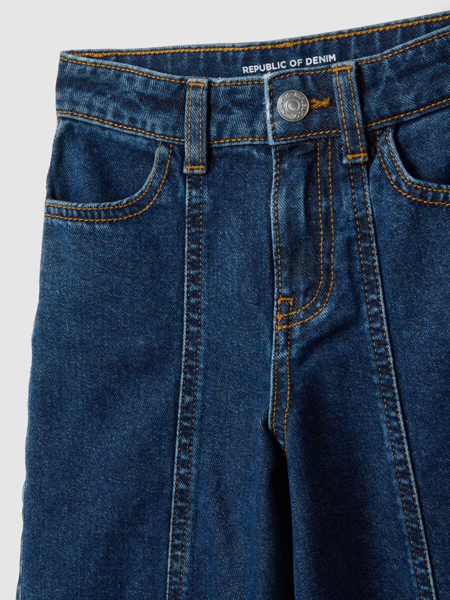 Girls' Blue Pure Cotton Super Wide Leg Jeans_2