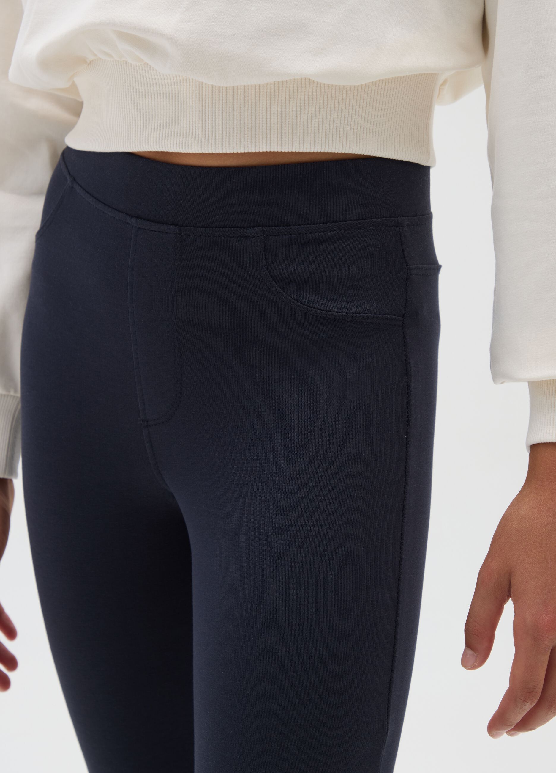 Girls' Blue Slim Fit Stretch Cotton Leggings