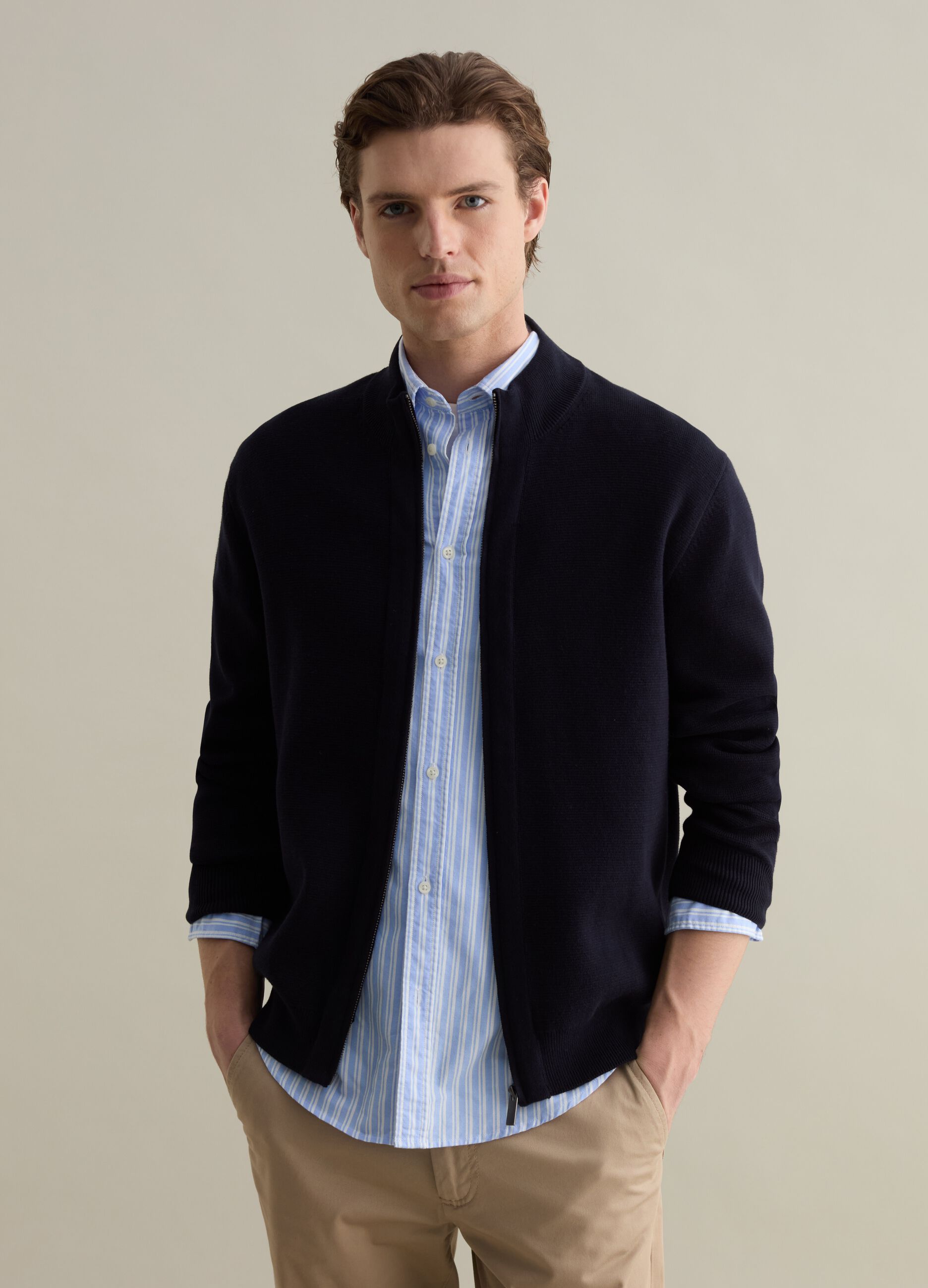 Cardigan full-zip a collo alto