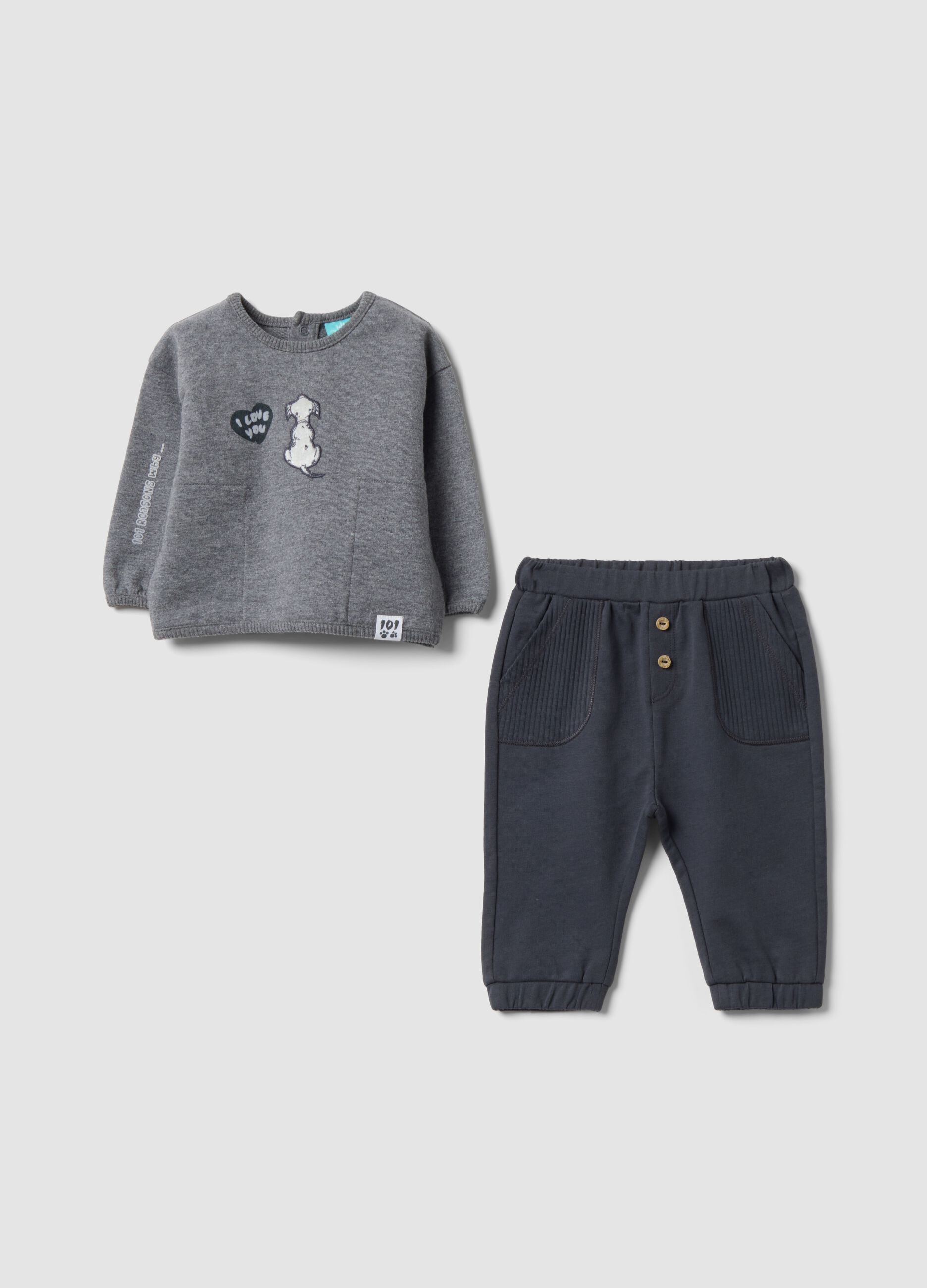 Grey pure organic cotton baby set with 101 Dalmatians print
