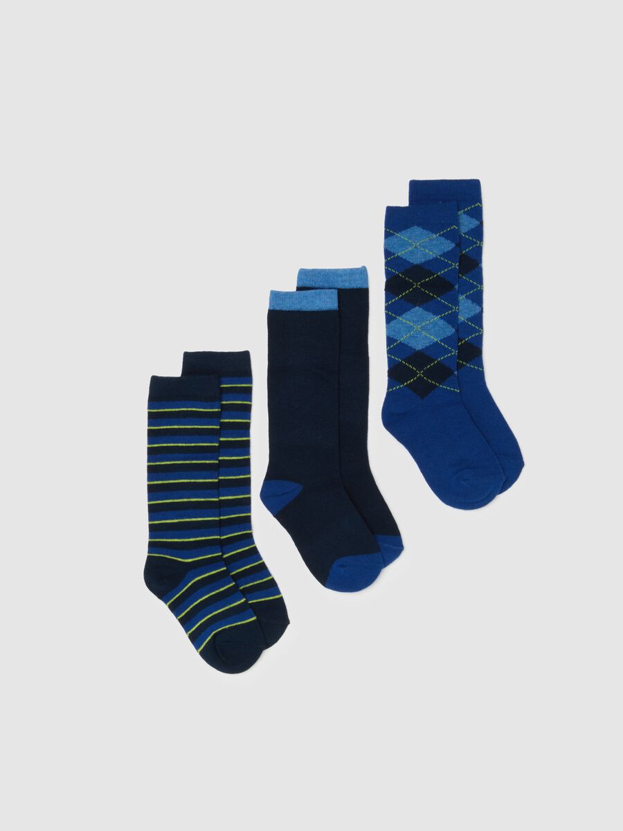 Tripack calze lunghe da bambino in misto cotone blu_0