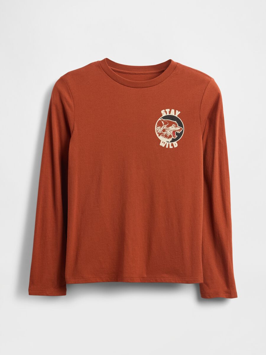 T-shirt a maniche lunghe arancione in cotone_0