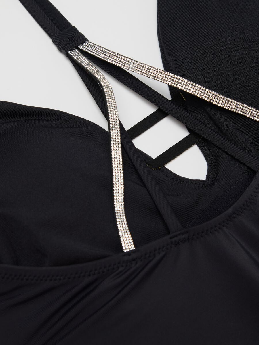 Women’s swimsuit in black stretch fabric with diamanté details_6
