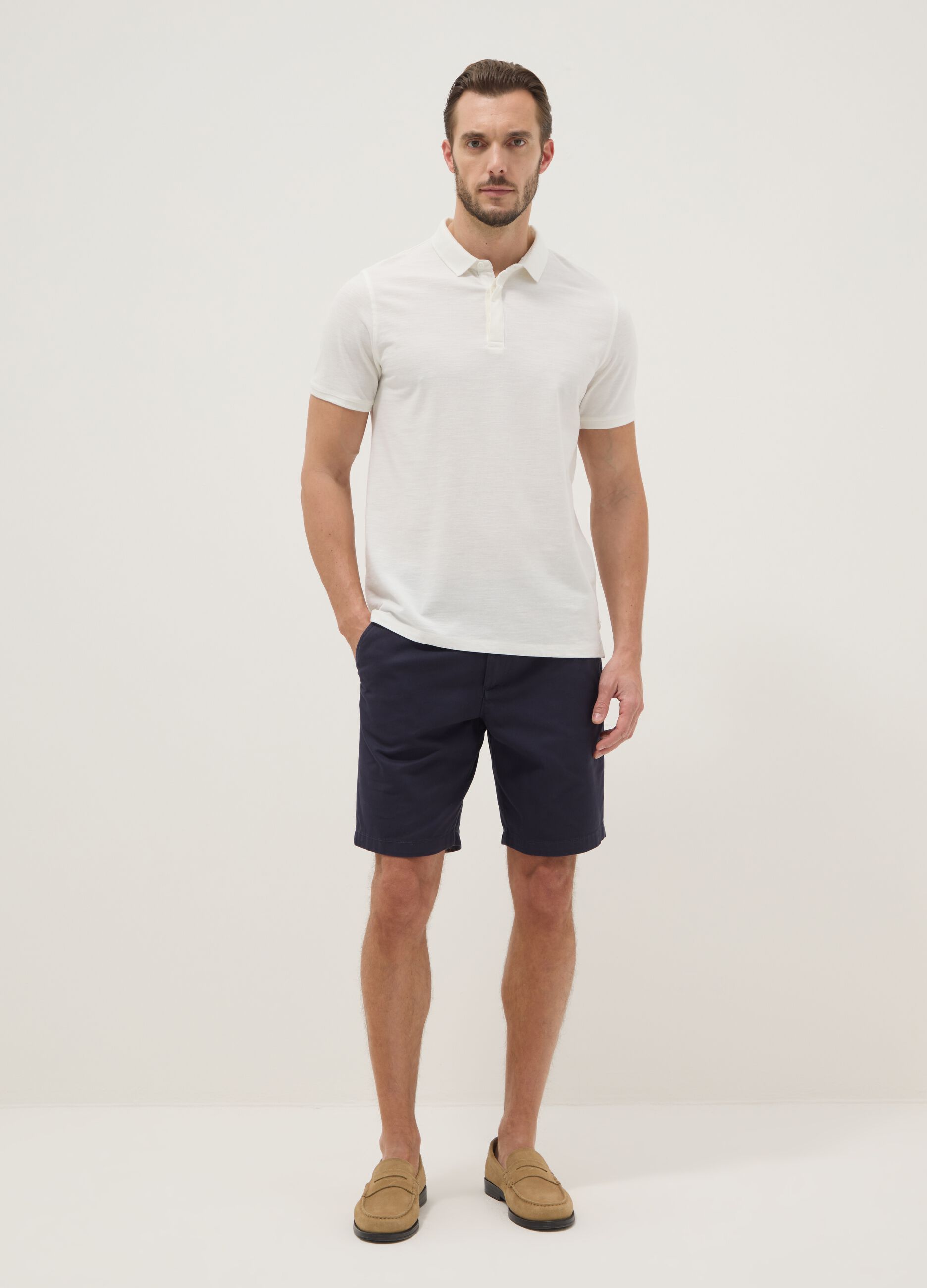 Blue cotton chino bermuda shorts, regular fit