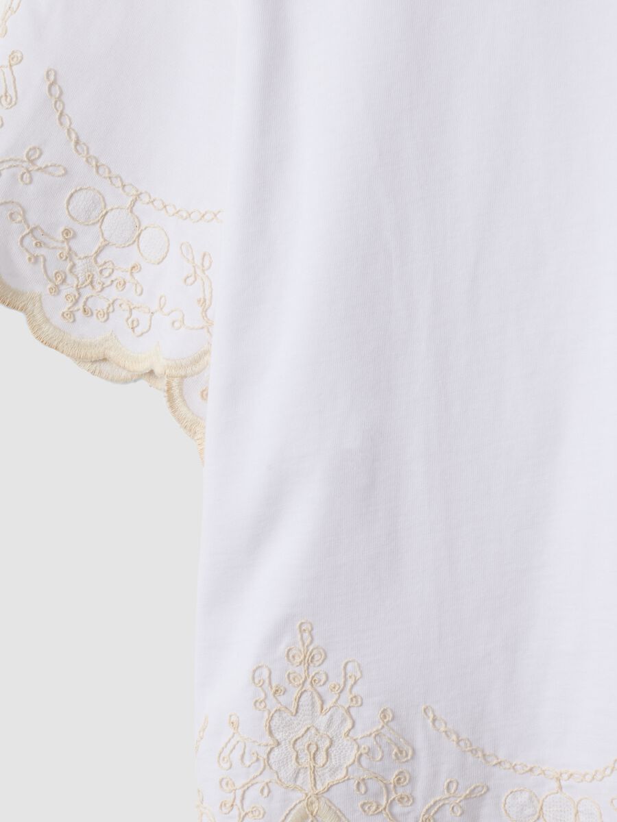 White pure cotton T-shirt with embroidery, regular fit_1