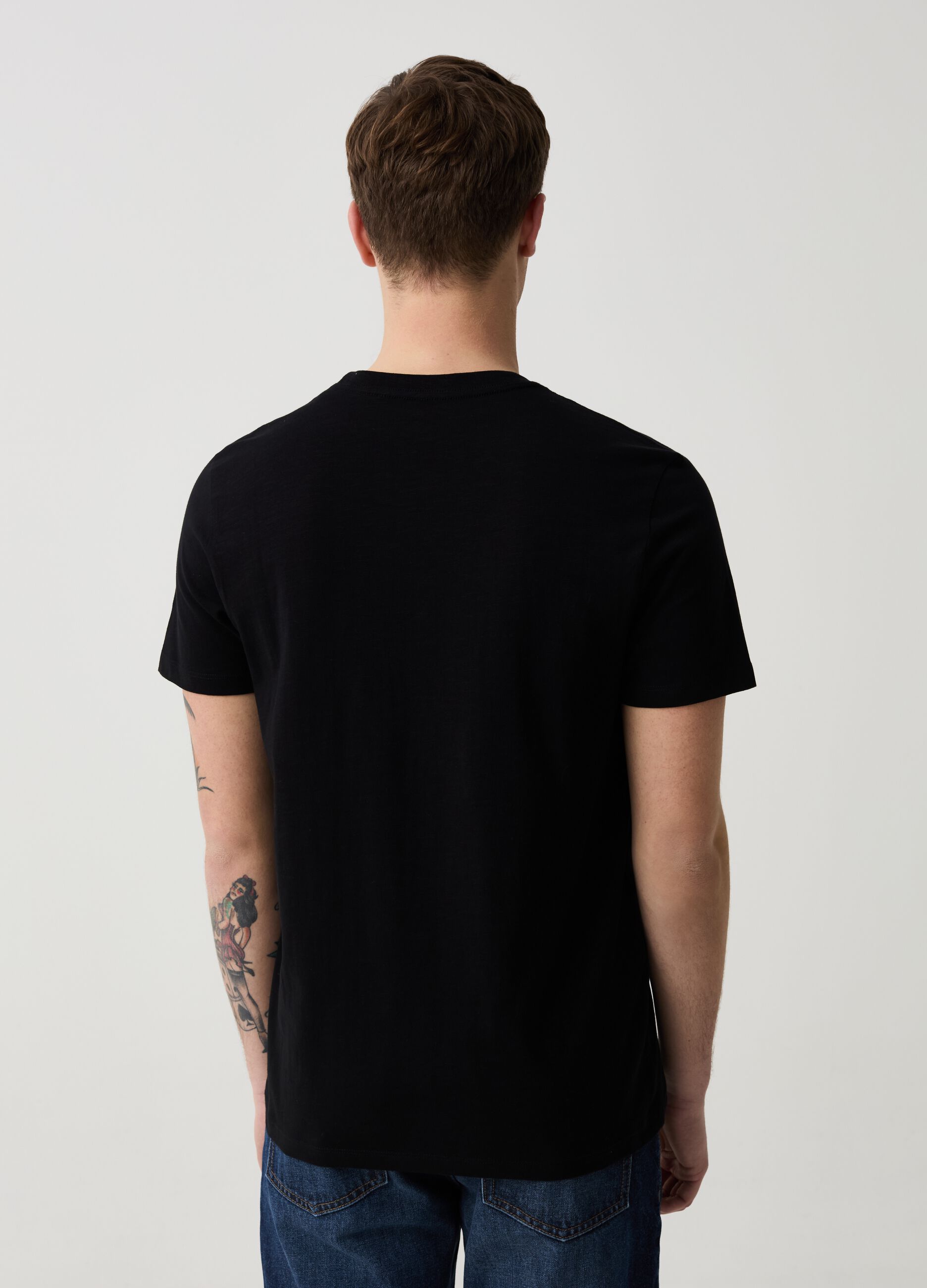 Round-neck T-shirt in jersey slub