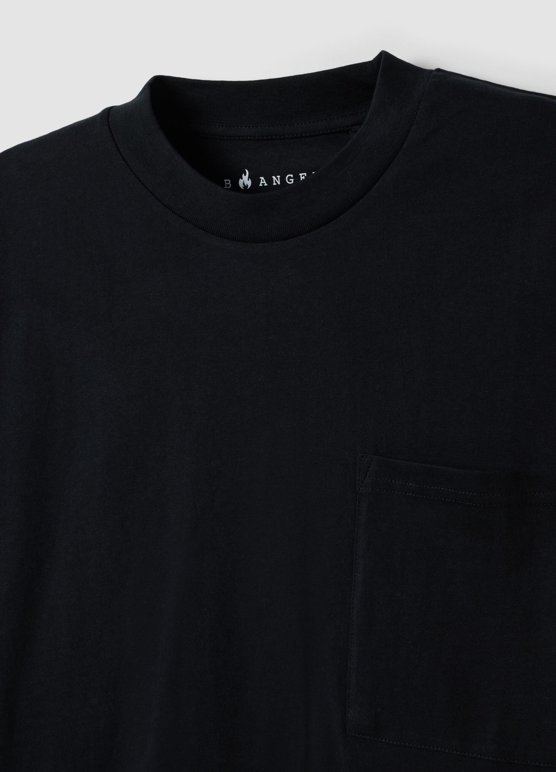 Black pure cotton crew-neck T-shirt with chest pocket, boxy fit