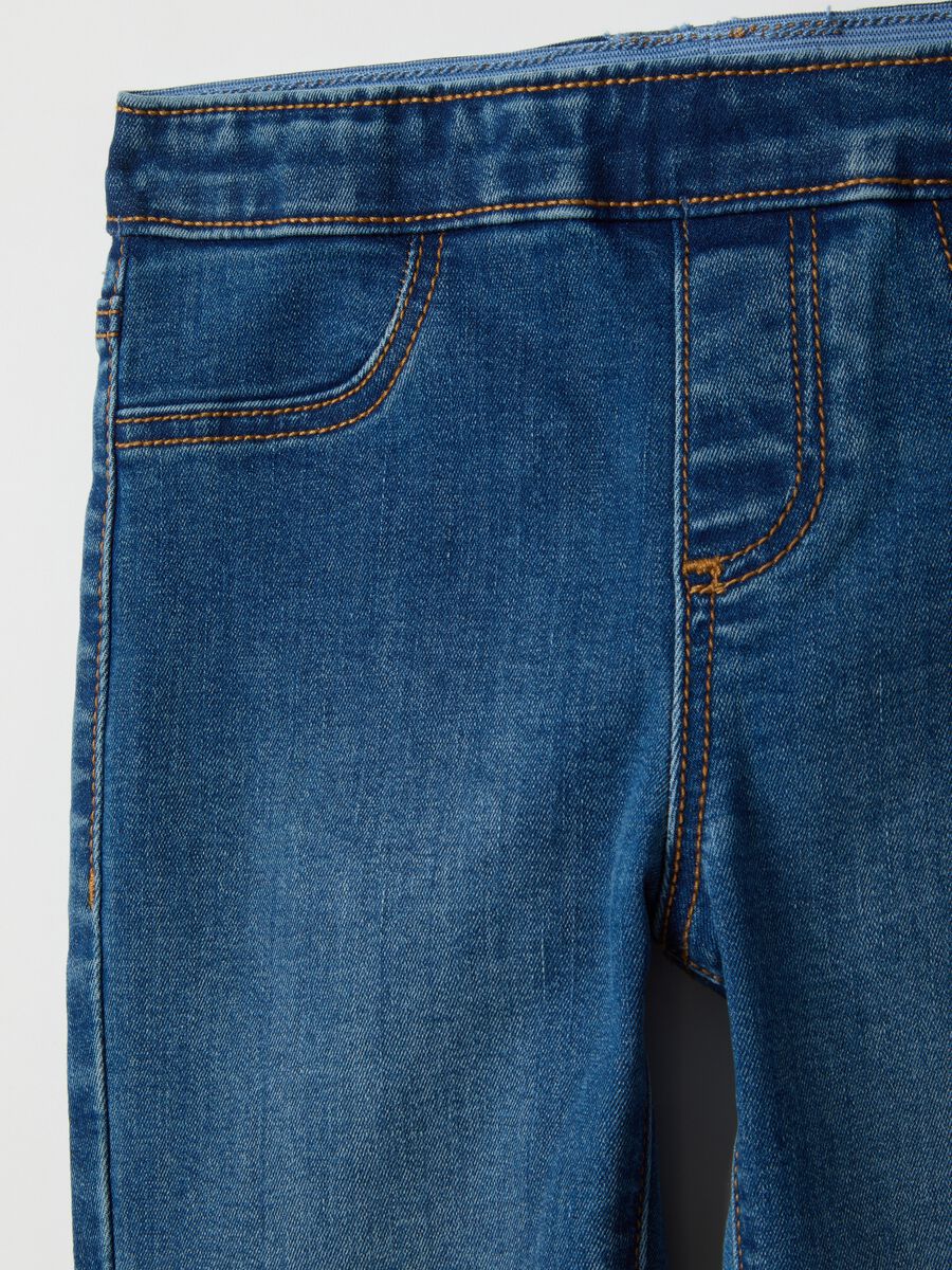 Girls' Blue Cotton Blend Skinny Fit Jeggings_2