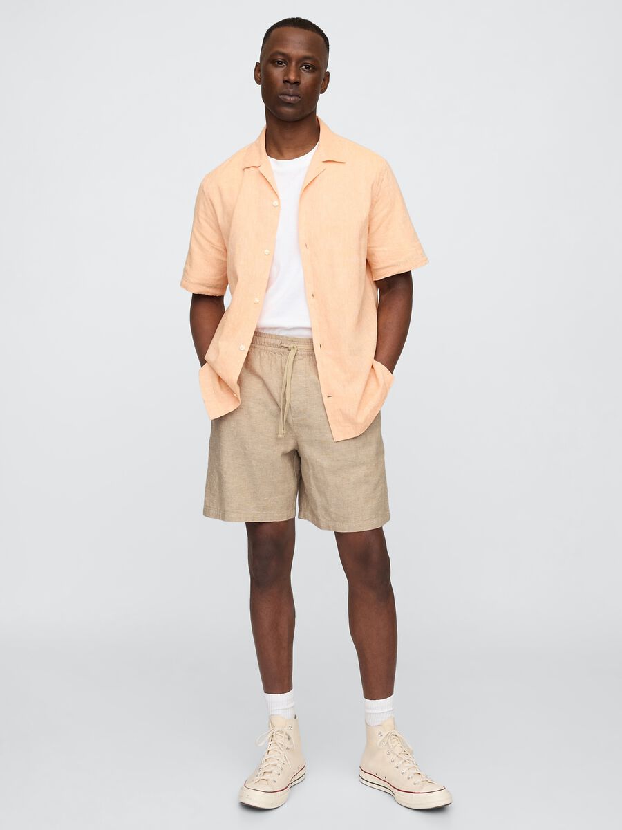 Cotton and linen blend shorts_0