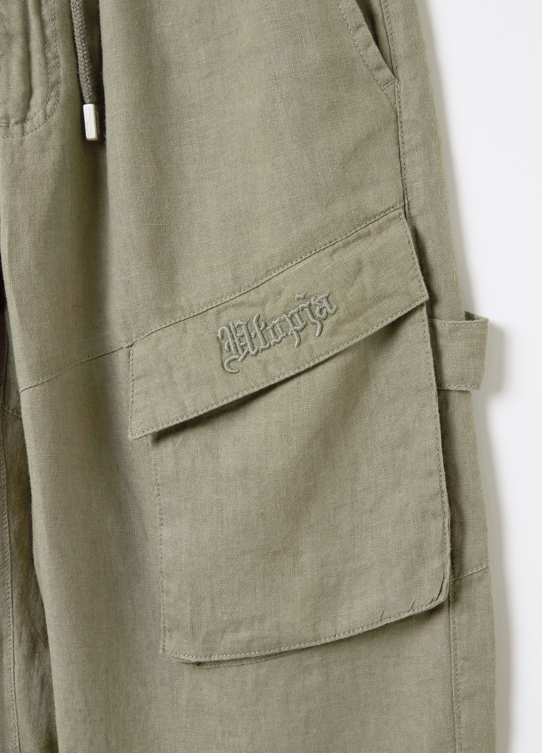 100% Linen Cargo Pants Military Green