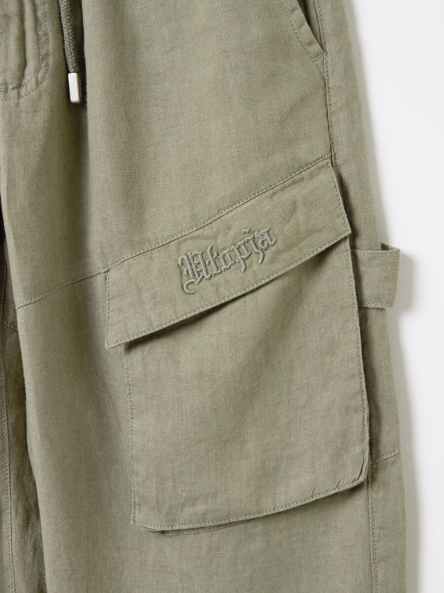 100% Linen Cargo Pants Military Green_7