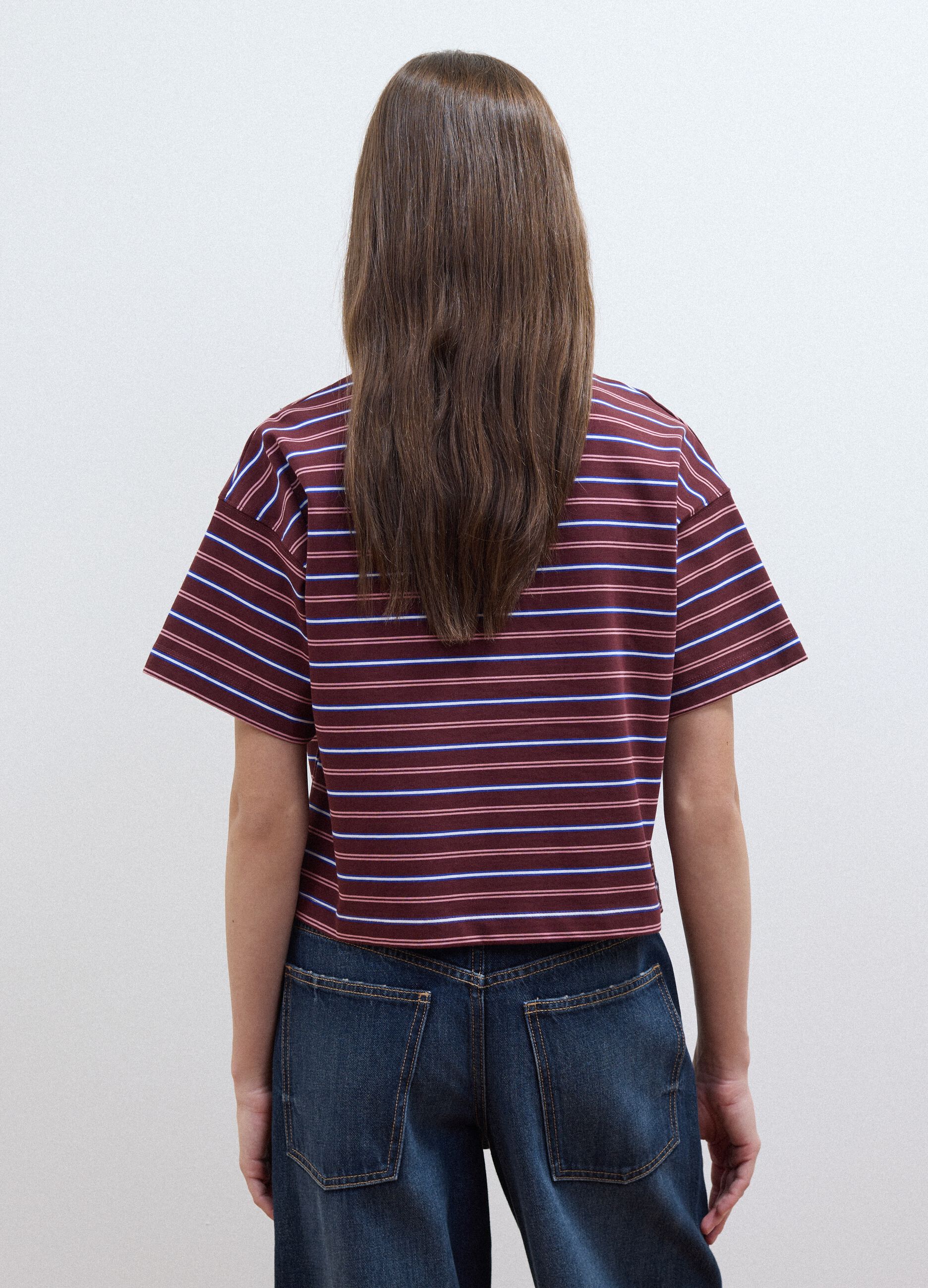 Multicolour striped pure cotton polo with oversized collar