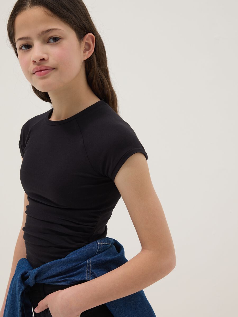 Girls' black stretch cotton slim fit t-shirt_2